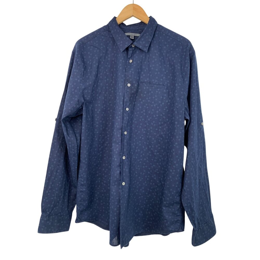 XXL John Varvatos Mens Blue Long-Sleeve Button-Up Shirt Linen Cotton EUC